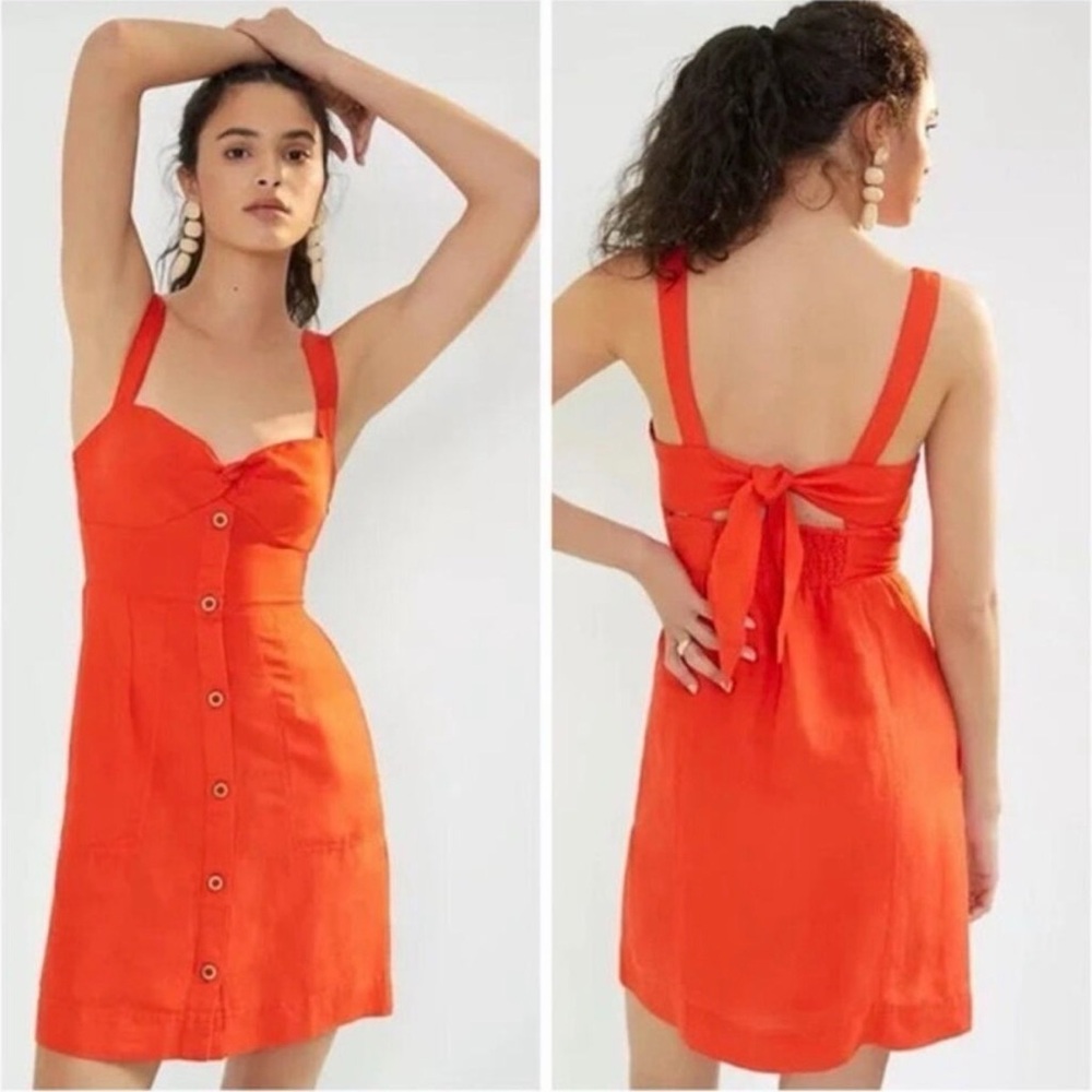 Anthro/Maeve Red Linen Blend Dress